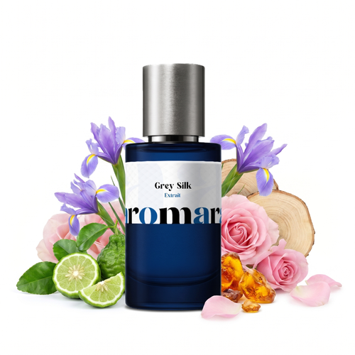 Grey Silk 35% Extrait perfume by Aromara, inspired by BDK Parfums Gris Charnel Extrait. Bergamot, iris, rose, amber, woods, musk. UK-made dupe, 7+ hour wear.