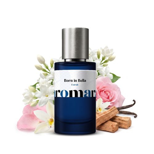 Born in Bella 35% Extrait perfume by Aromara, inspired by Valentino Born in Roma. Jasmine, rose, vanilla, sandalwood, white musk. UK-made dupe, 7+ hour wear.