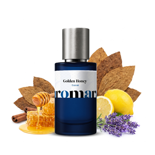 Golden Honey 35% Extrait perfume by Aromara, inspired by Xerjoff Naxos. Bergamot, lavender, honey, cinnamon, jasmine, tobacco, vanilla, tonka. UK-made dupe, 7+ hour wear.
