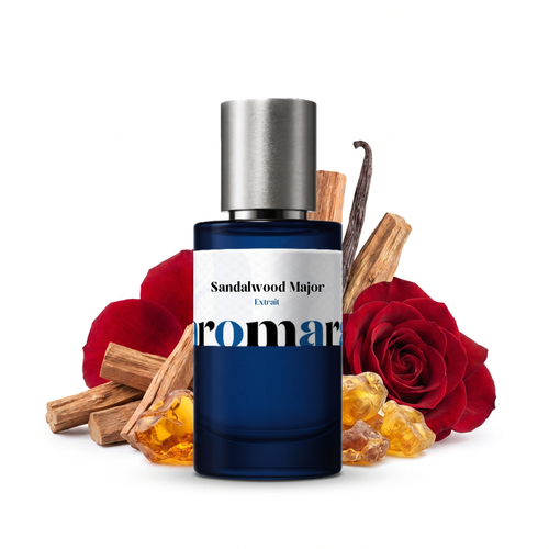 Sandalwood Major 35% Extrait perfume by Aromara, inspired by Serge Lutens Santal Majuscule. Rose, sandalwood, amber, vanilla, musk. UK-made dupe, 7+ hour wear.