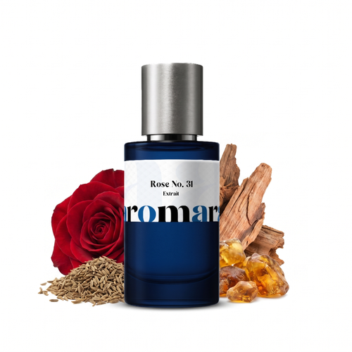 Rose No. 31 35% Extrait perfume by Aromara, inspired by Le Labo Rose 31. Rose, cumin, cedarwood, amber, musk. UK-made dupe, 7+ hour wear.