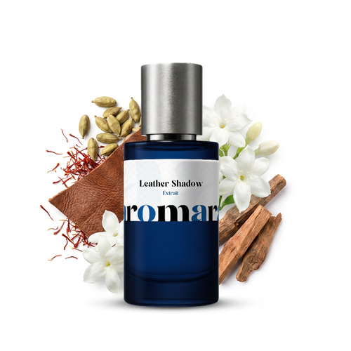 Leather Shadow 35% Extrait perfume by Aromara, inspired by Tom Ford Ombre Leather. Cardamom, bergamot, saffron, leather, jasmine, amber, sandalwood. UK-made dupe, 7+ hour wear.