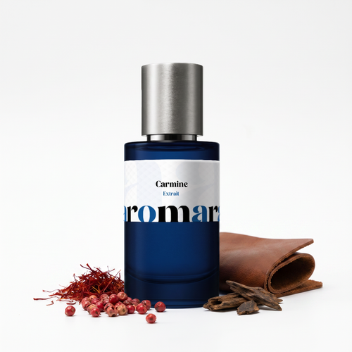 Carmine 35% Extrait perfume by Aromara, inspired by Born to Stand Out Drunk Saffron. Saffron, pink pepper, leather, oud, tonka, sandalwood, amber. UK-made dupe, 7+ hour wear.