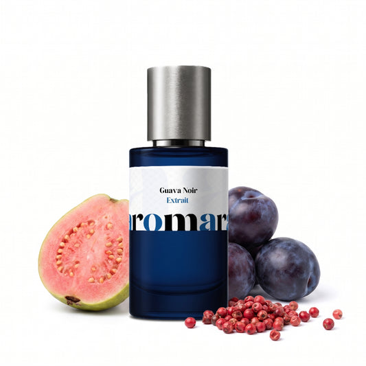 Guava Noir 35% Extrait perfume by Aromara, inspired by Born to Stand Out Black Guava. Pink pepper, guava, plum, sandalwood, patchouli. UK-made dupe, 7+ hour wear.
