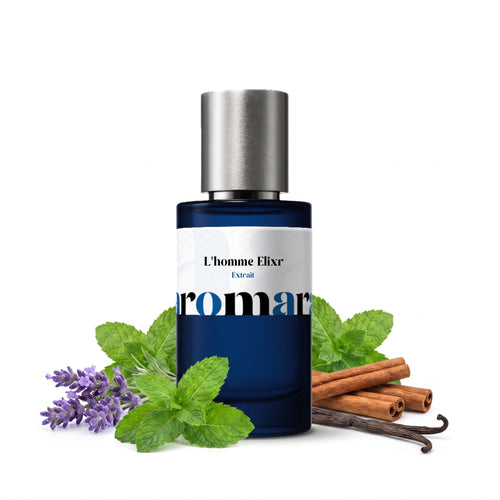 L'homme Elixr 35% Extrait perfume by Aromara, inspired by Jean Paul Gaultier Le Male Elixir. Mint, bergamot, lavender, cinnamon, amber, vanilla, tonka bean. UK-made dupe, 7+ hour wear.