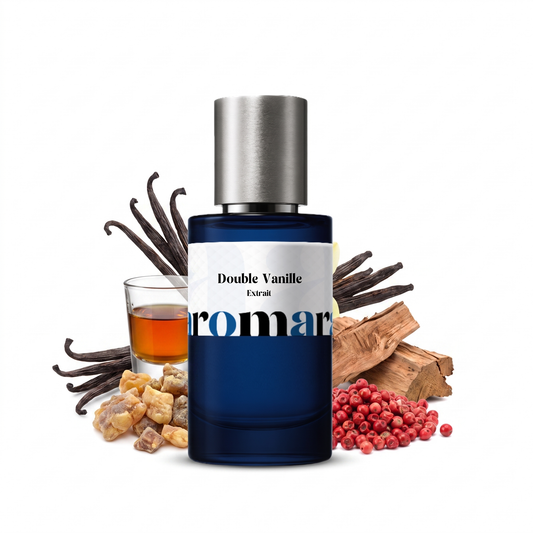 Double Vanille 35% Extrait perfume by Aromara, vanilla, benzoin, pink pepper, cedar, UK-made dupe, 7+ hour wear, 60-day refund