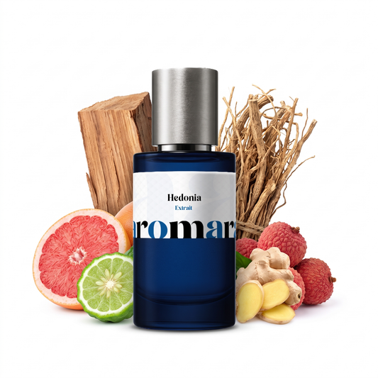 Hedonia 35% Extrait perfume by Aromara, inspired by Ex Nihilo The Hedonist Extrait. Grapefruit, bergamot, ginger, lychee, cedarwood, vetiver. UK-made dupe, 7+ hour wear.