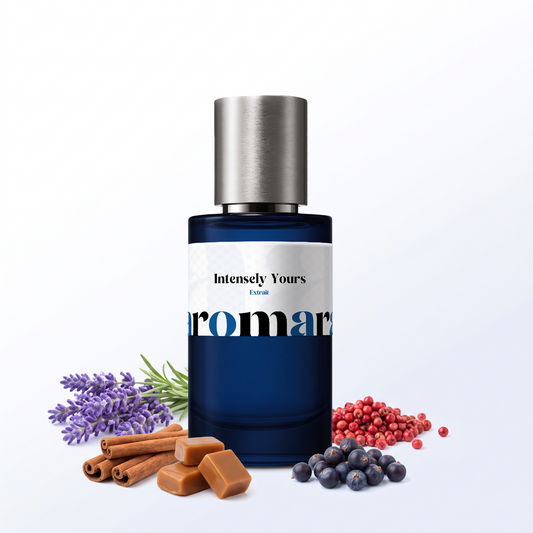 Intensely Yours 35% Extrait perfume by Aromara, inspired by Armani Stronger With You Intensely. Pink pepper, juniper, toffee, cinnamon, lavender. UK-made dupe, 7+ hour wear.