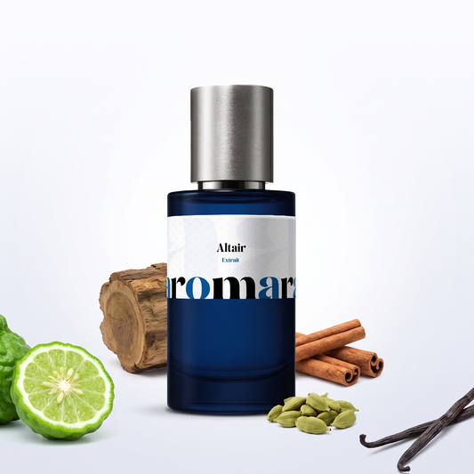 Altair 35% Extrait perfume by Aromara, inspired by Parfums de Marly Althair. Bergamot, cinnamon, cardamom, bourbon vanilla, guaiac wood. UK-made dupe, 7+ hour wear.