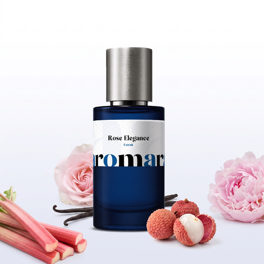 Rose Elegance 35% Extrait perfume by Aromara, inspired by Parfums de Marly Delina. Rhubarb, lychee, Turkish rose, peony, vanilla. UK-made dupe, 7+ hour wear.