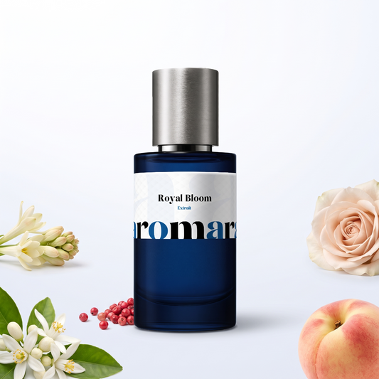Royal Bloom 35% Extrait perfume by Aromara, inspired by Parfums de Marly Valaya. Orange blossom, white peach, rose, tuberose, pink pepper. UK-made dupe, 7+ hour wear.