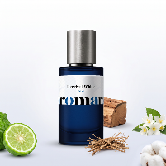 Percival White 35% Extrait perfume by Aromara, inspired by Parfums de Marly Percival. Bergamot, white musk, jasmine, cedarwood, vetiver. UK-made dupe, 7+ hour wear.