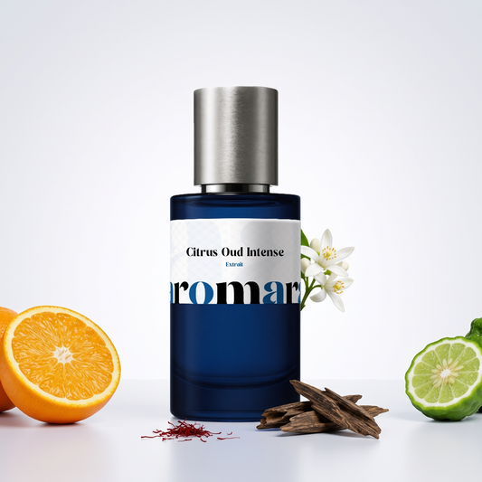 Citrus Oud Intense 35% Extrait perfume by Aromara, inspired by Fragrance Du Bois Oud Orange Intense. Sweet orange, bergamot, saffron, oud, woods. UK-made dupe, 7+ hour wear.
