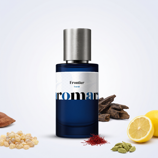 Frontier 35% Extrait perfume by Aromara, inspired by Amouage Outlands. Frankincense, cardamom, saffron, lemon, oud. UK-made dupe, 7+ hour wear.