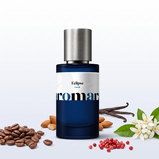 Eclipse 35% Extrait perfume by Aromara, inspired by Yves Saint Laurent Black Opium. Coffee, orange blossom, almond, pink pepper, vanilla. UK-made dupe, 7+ hour wear.