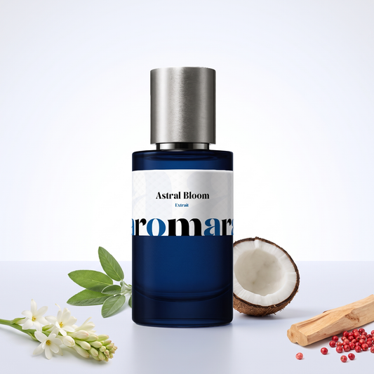Astral Bloom 35% Extrait perfume by Aromara, inspired by Maison Crivelli Tubereuse Astrale. Tuberose, coconut, sage, pink pepper, sandalwood. UK-made dupe, 7+ hour wear.