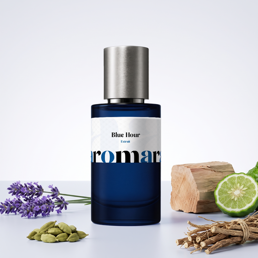 Blue Hour 35% Extrait perfume by Aromara, inspired by Yves Saint Laurent La Nuit de L'Homme. Cardamom, bergamot, lavender, cedar, vetiver. UK-made dupe, 7+ hour wear.