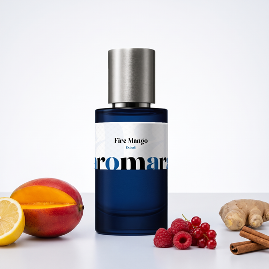 Fire Mango 35% Extrait perfume by Aromara, inspired by Stephane Humbert Lucas 777 God of Fire. Mango, lemon, red berries, ginger, warm spice. UK-made dupe, 7+ hour wear.