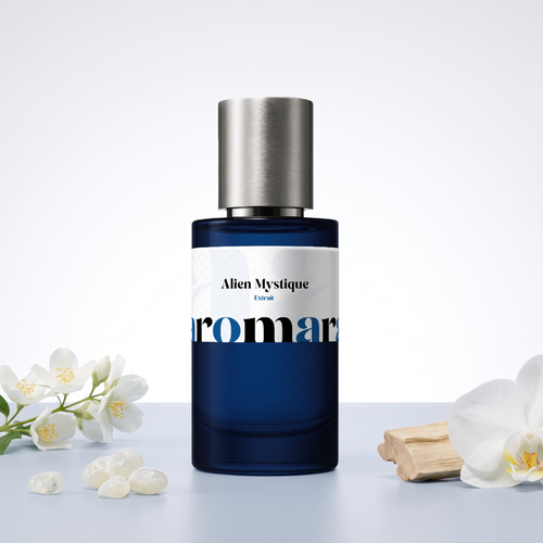 Alien Mystique 35% Extrait perfume by Aromara, inspired by Mugler Alien. Jasmine sambac, cashmeran wood, white amber. UK-made dupe, 7+ hour wear.