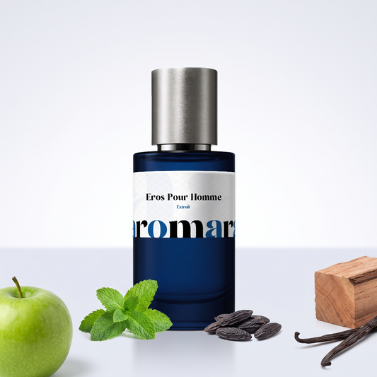 Eros Pour Homme 35% Extrait perfume by Aromara, inspired by Versace Eros. Mint, green apple, tonka bean, vanilla, cedarwood. UK-made dupe, 7+ hour wear.