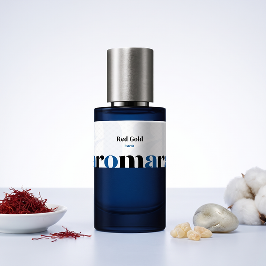 Red Gold 35% Extrait perfume by Aromara, inspired by Matière Première Crystal Saffron. Saffron, white musk, ambroxan, incense. UK-made dupe, 7+ hour wear.