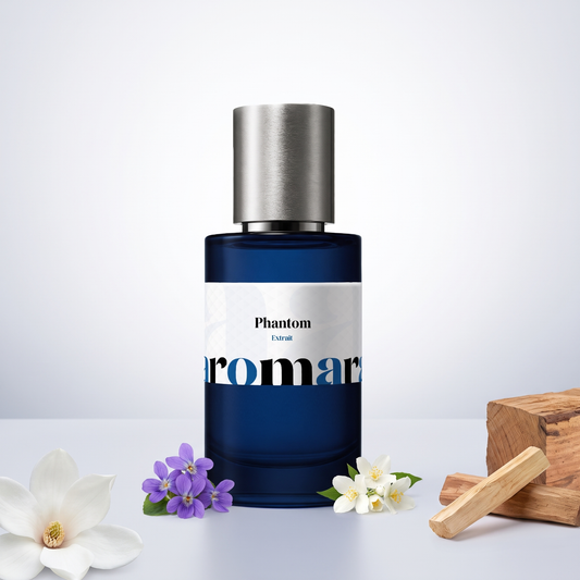 Phantom 35% Extrait perfume by Aromara, inspired by Byredo Mojave Ghost. Ambrette, jasmine, magnolia, violet, sandalwood. UK-made dupe, 7+ hour wear.
