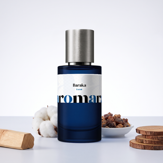 Baraka 35% Extrait perfume by Aromara, inspired by Initio Blessed Baraka. Amber, sandalwood, benzoin, warm woods, musk. UK-made dupe, 7+ hour wear.