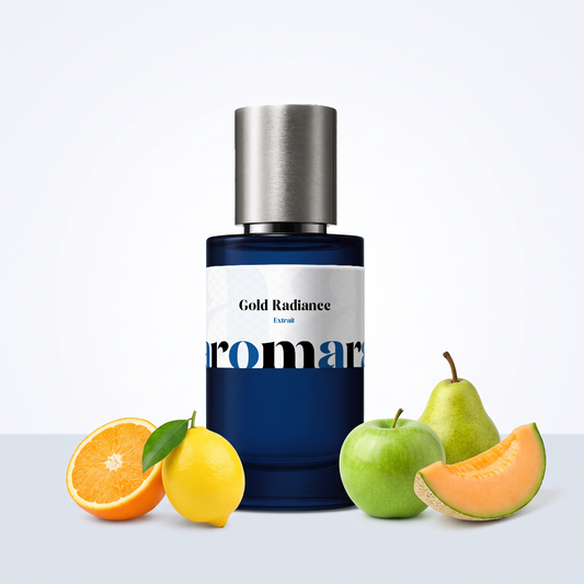 Gold Radiance 35% Extrait perfume by Aromara, inspired by Xerjoff Erba Gold. Amalfi lemon, orange, green apple, pear, melon. UK-made dupe, 7+ hour wear.