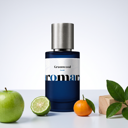 Greenwood 35% Extrait perfume by Aromara, inspired by Parfums de Marly Greenley. Green apple, bergamot, mandarin, petitgrain, cedarwood. UK-made dupe, 7+ hour wear.