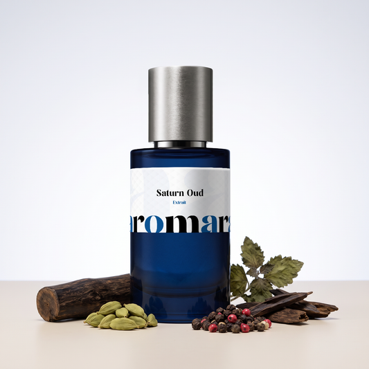Saturn Oud 35% Extrait perfume by Aromara, inspired by Amouage Oud Zuhal. Cardamom, black pepper, pink pepper, oud, patchouli. UK-made dupe, 7+ hour wear.