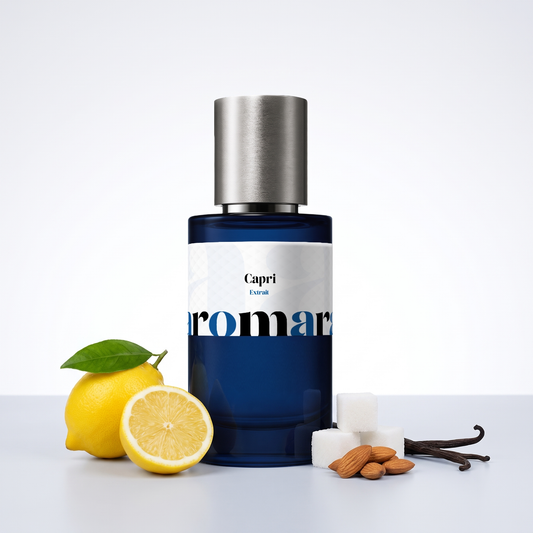 Capri 35% Extrait perfume by Aromara, inspired by Kayali Capri Lemon Sugar 14. Italian lemon, sugar, vanilla, almond, white musk. UK-made dupe, 7+ hour wear.