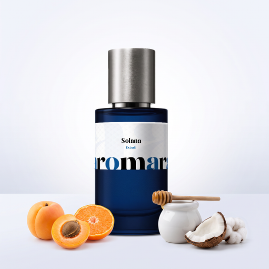 Solana 35% Extrait perfume by Aromara, inspired by Byredo Sundazed. Apricot, citrus, coconut, honey, musk. UK-made dupe, 7+ hour wear.
