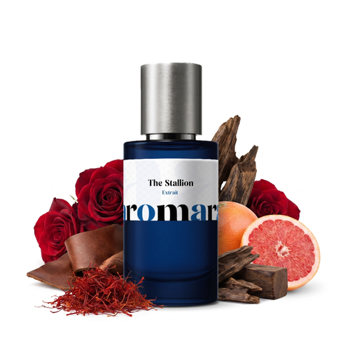 The Stallion 35% Extrait perfume by Aromara, inspired by Maison Crivelli Oud Stallion. Saffron, leather, grapefruit, oud, rose, patchouli, amber. UK-made dupe, 7+ hour wear.