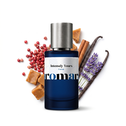 Intensely Yours 35% Extrait perfume by Aromara, inspired by Armani Stronger With You Intensely. Pink pepper, violet, toffee, cinnamon, lavender, tonka, vanilla. UK-made dupe, 7+ hour wear.