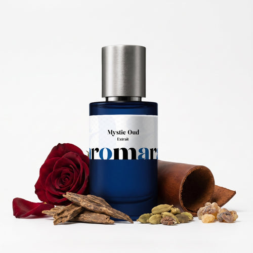 Mystic Oud 35% Extrait perfume by Aromara, inspired by Penhaligon's Halfeti. Bergamot, grapefruit, rose, jasmine, leather, oud, amber, incense, musk. UK-made dupe, 7+ hour wear.