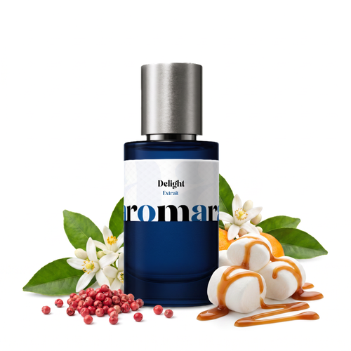 Delight 35% Extrait perfume by Aromara, inspired by Kilian Don't Be Shy. Neroli, bergamot, pink pepper, orange blossom, jasmine, marshmallow, vanilla, caramel. UK-made dupe, 7+ hour wear.