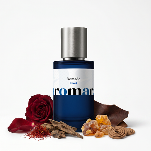 Nomade 35% Extrait perfume by Aromara, inspired by Louis Vuitton Ombre Nomade. Rose, saffron, oud, amber, benzoin, leather, incense, woods. UK-made dupe, 7+ hour wear.