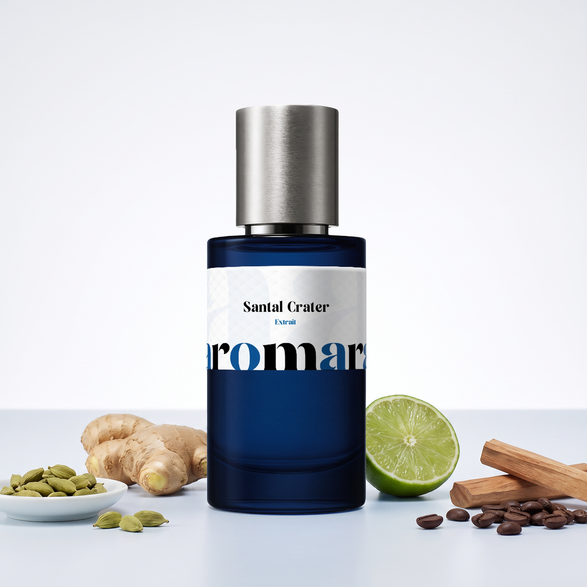 Santal Crater by Aromara, an Extrait de Parfum dupe of Maison Crivelli Santal Volcanique, with ginger, cardamom, lime, sandalwood and coffee beans