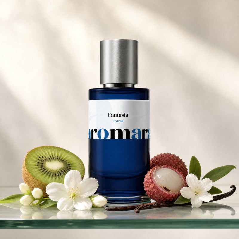 Fantasia perfume bottle with kiwi, litchi, jasmine and vanilla, sweet fruity floral dupe by Aromara