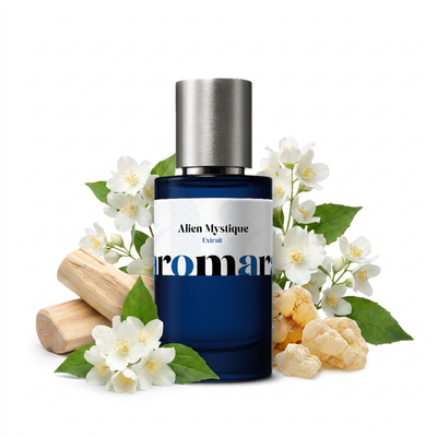 Alien Mystique 35% Extrait perfume by Aromara, inspired by Mugler Alien. Jasmine sambac, cashmeran wood, white amber. UK-made dupe, 7+ hour wear.