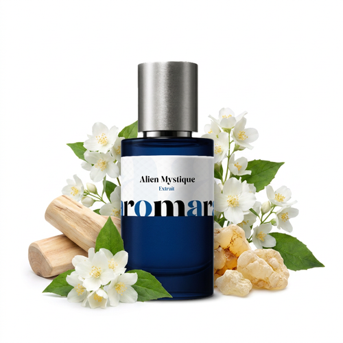 Alien Mystique 35% Extrait perfume by Aromara, inspired by Mugler Alien. Jasmine sambac, cashmeran wood, white amber. UK-made dupe, 7+ hour wear.