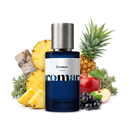 Eventus 35% Extrait perfume by Aromara, inspired by Creed Aventus. Pineapple, apple, blackcurrant, birch, oakmoss, musk. UK-made dupe, 7+ hour wear.