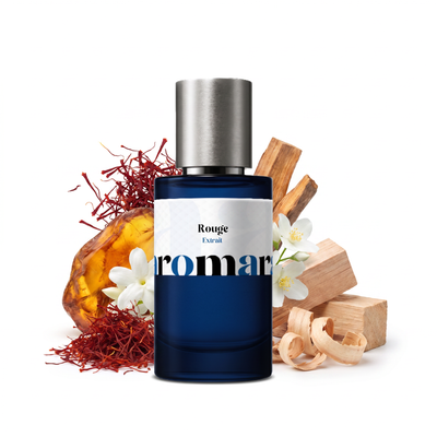 Rouge 35% Extrait perfume by Aromara, inspired by Maison Francis Kurkdjian Baccarat Rouge 540. Saffron, jasmine, amberwood, cedar. UK-made dupe, 7+ hour wear.