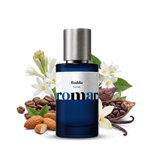 Baddie 35% Extrait perfume by Aromara, inspired by Carolina Herrera Good Girl. Almond, coffee, jasmine, tuberose, tonka, cacao, vanilla. UK-made dupe, 7+ hour wear.