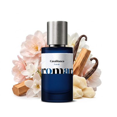 Casablanca 35% Extrait perfume by Aromara. White musk, soft florals, sandalwood, vanilla, warm musk. UK-made designer-inspired dupe, 7+ hour wear.