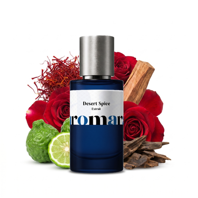 Desert Spice 35% Extrait perfume by Aromara, inspired by Penhaligon's Cairo. Bergamot, saffron, rose, sandalwood, incense, amber, oud. UK-made dupe, 7+ hour wear.