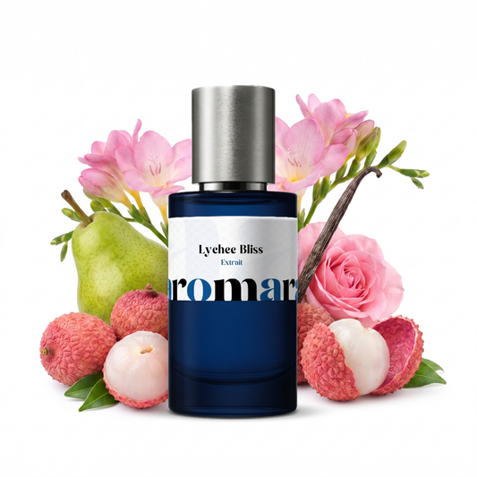 Lychee Bliss 35% Extrait perfume by Aromara, inspired by Kayali Eden Sparkling Lychee. Lychee, pear, bergamot, freesia, rose, vanilla, amberwood. UK-made dupe, 7+ hour wear.