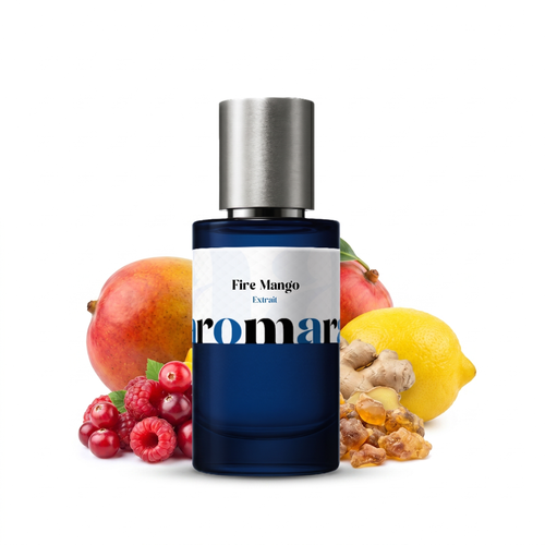 Fire Mango 35% Extrait perfume by Aromara, inspired by Stephane Humbert Lucas 777 God of Fire. Mango, lemon, red berries, ginger, woods, amber. UK-made dupe, 7+ hour wear.