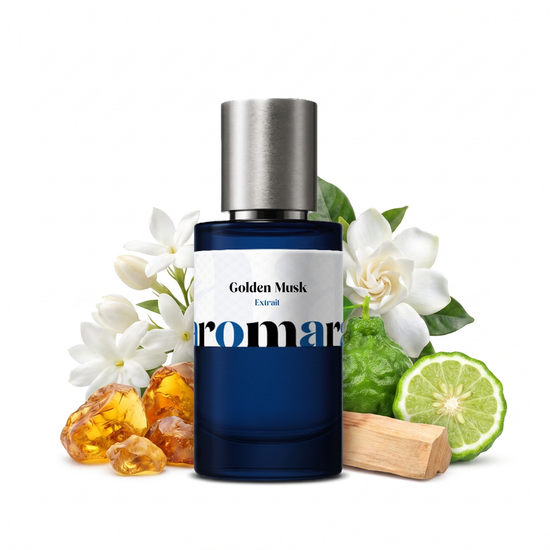 Golden Musk 35% Extrait perfume by Aromara, inspired by Arabian Oud Golden Musk. Soft citrus, clean florals, amber, musk, woods. UK-made dupe, 7+ hour wear.