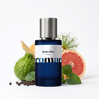 Dylan Bleu 35% Extrait perfume by Aromara, inspired by Versace Dylan Blue. Bergamot, grapefruit, fig leaf, violet, black pepper, patchouli, musk. UK-made dupe, 7+ hour wear.